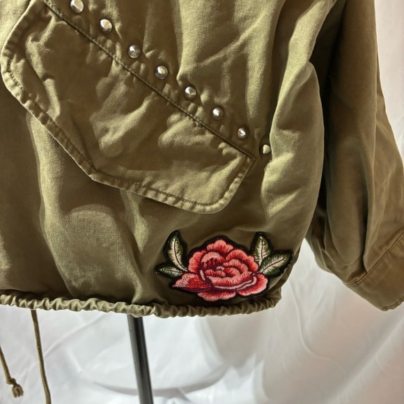 H&M Women's Olive Embroidered Patch Utility Jacket Size M - Picture 11 of 15
